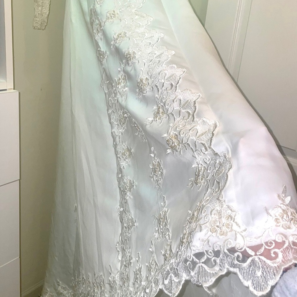 Rose Lace Custom Design with Pearls & Pinned Ribbon Bridal Wedding dress.